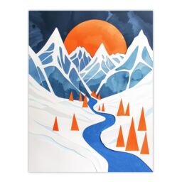 "Artery8 Abstract River Mountain Winter Snow Landscape Wall Art Print in Blue - Size: W18"" x H24""" - thumbnail 1