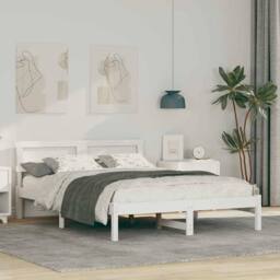 Berkfield Home with LED Strip Lights with Headboard White 120 x 190 cm Pine wood - thumbnail 2