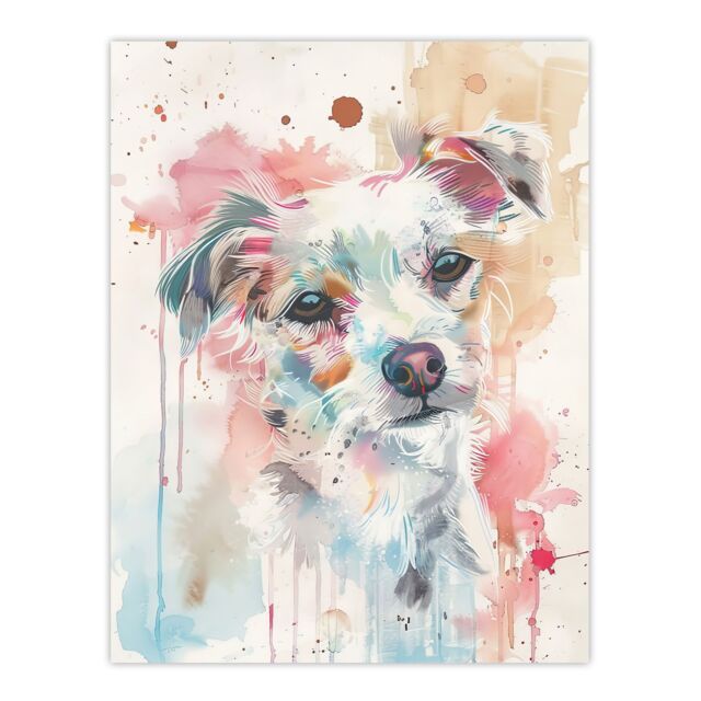 "Artery8 Dog Lover Watercolour Portrait Pink Light Pastel Wall Art Print - Size: W24"" x H32""" - image 1