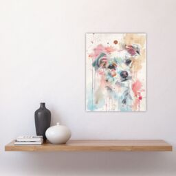 "Artery8 Dog Lover Watercolour Portrait Pink Light Pastel Wall Art Print - Size: W24"" x H32""" - thumbnail 4