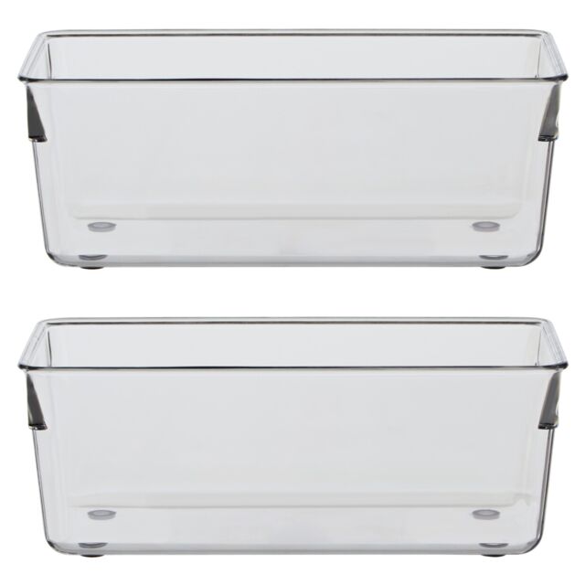 Orsina Versatile Large Set Of Two Kitchen Organisers, Integrated Handle Narrow Storage Boxes, Versatile Boxes in Clear - image 1