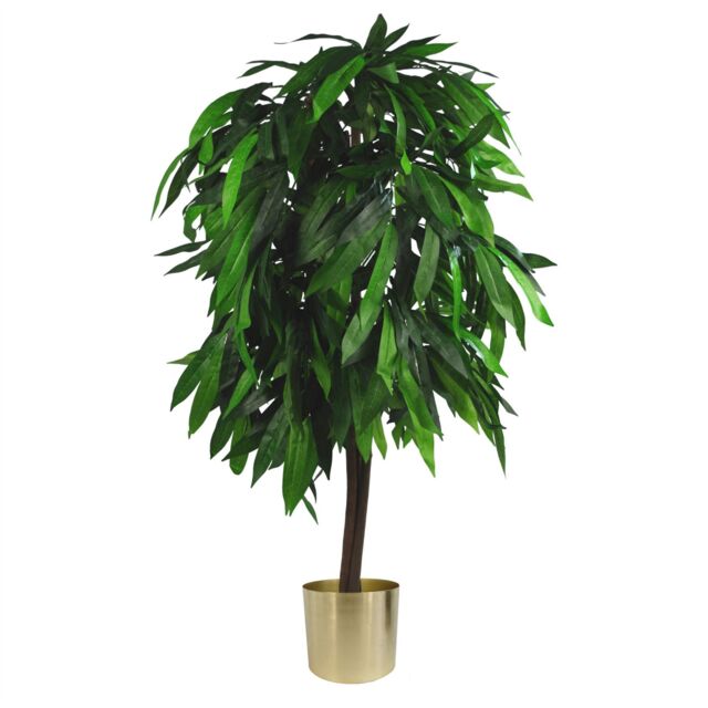 Leaf 120cm Large Artificial Mango Tree Plant with Planter in Green - image 1