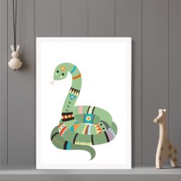 ARTZE Snake Tribal Animal Framed Print SIZE: A3 with White Frame in Pale Green - Size: A4 - thumbnail 2