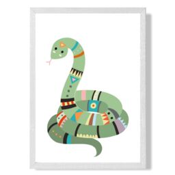 ARTZE Snake Tribal Animal Framed Print SIZE: A3 with White Frame in Pale Green - Size: A4 - thumbnail 1