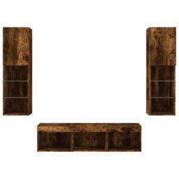 Berkfield Home Versatile 5 Piece TV Wall Units with LED Smoked Oak Engineered Wood in Brown - thumbnail 7