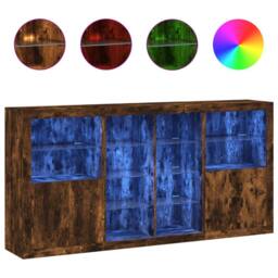 Berkfield Home Sideboard with LED Lights Smoked Oak 202x37x100 cm in Brown - Size: 202 x 37 x 100 cm - thumbnail 1