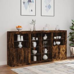 Berkfield Home Sideboard with LED Lights Smoked Oak 202x37x100 cm in Brown - Size: 202 x 37 x 100 cm - thumbnail 4