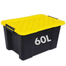 Novecrafto Black Plastic Storage Box with Lid & Handles, Stackable Heavy Duty - Size: Medium - thumbnail 1
