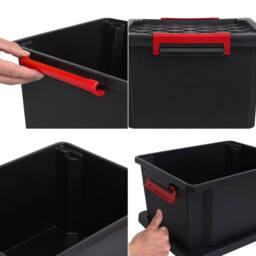 Novecrafto Black Plastic Storage Box with Lid & Handles, Stackable Heavy Duty - Size: Medium - thumbnail 9