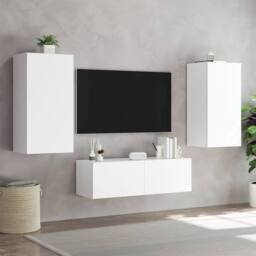 Berkfield Home TV Wall Cabinet with LED Lights White 40.5x35x80 cm - thumbnail 5
