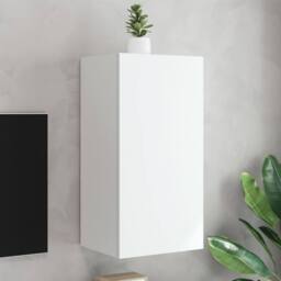 Berkfield Home TV Wall Cabinet with LED Lights White 40.5x35x80 cm - thumbnail 2