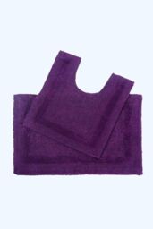 Homescapes Luxury Bath Mat Set Reversible 1600GSM 100% Cotton 2 Pc w. Pedestal Mat in Purple
