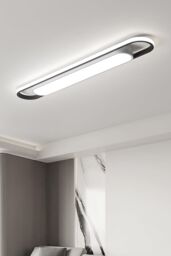 Living and Home Modern Minimalist Long Strip LED Ceiling Light with Geometric Metal Ring Design in Black