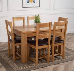 Thats Furniture Dakot 127 x 82cm Oak Small Dining Table & 6 Lincoln Chairs in Brown - Size: 127 x 82 cm - thumbnail 3