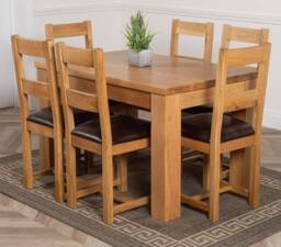 Thats Furniture Dakot 127 x 82cm Oak Small Dining Table & 6 Lincoln Chairs in Brown - Size: 127 x 82 cm
