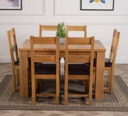 Thats Furniture Dakot 127 x 82cm Oak Small Dining Table & 6 Lincoln Chairs in Brown - Size: 127 x 82 cm - thumbnail 2