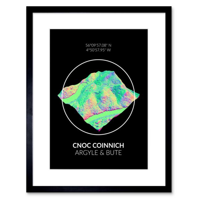 "Artery8 Wall Art Print Cnoc Coinnich Mountain Topography Argyll & Bute Scotland Framed Art in Black - Size: W7"" x H9""" - image 1
