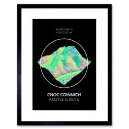 "Artery8 Wall Art Print Cnoc Coinnich Mountain Topography Argyll & Bute Scotland Framed Art in Black - Size: W7"" x H9""" - thumbnail 1