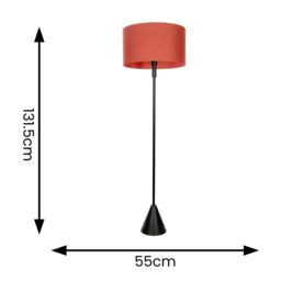 ValueLights Mitch Fabric Drum Lamp Shade Black Wood Stem Triangle Floor Lamp with LED Bulb in Burnt Orange - thumbnail 4