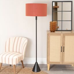 ValueLights Mitch Fabric Drum Lamp Shade Black Wood Stem Triangle Floor Lamp with LED Bulb in Burnt Orange - thumbnail 3