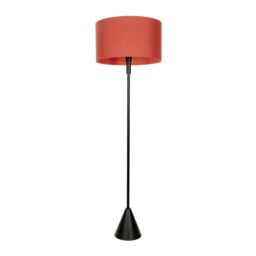 ValueLights Mitch Fabric Drum Lamp Shade Black Wood Stem Triangle Floor Lamp with LED Bulb in Burnt Orange - thumbnail 2