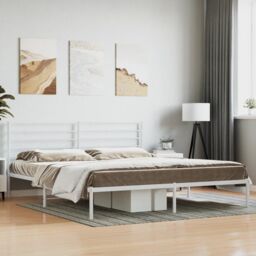 Berkfield Home Metal Bed Frame with Headboard White 183x213 cm - thumbnail 1