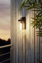 Loops 2 PACK IP44 Outdoor Wall Light Black & Clear Glass shade 60W E27 Porch Lamp - thumbnail 3