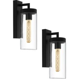Loops 2 PACK IP44 Outdoor Wall Light Black & Clear Glass shade 60W E27 Porch Lamp