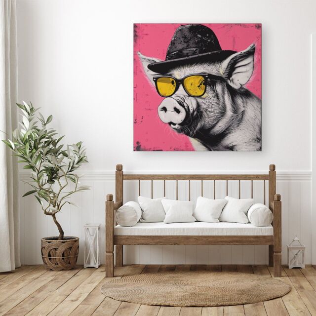 "Warren Reed - Designer Pig In A Hat & Glasses Canvas - Size: W30"" x H30""" - image 1