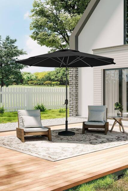 H&O Direct 3M Rotating Parasol for Outdoor Sunshade & Rain with Resin Woven-Pattern Base in Black - image 1