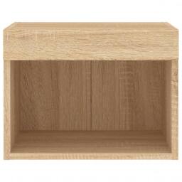 Berkfield Home Bedside Cabinet with LED Lights Wall-mounted Sonoma Oak in Brown - thumbnail 7