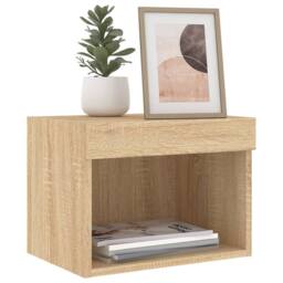 Berkfield Home Bedside Cabinet with LED Lights Wall-mounted Sonoma Oak in Brown - thumbnail 5