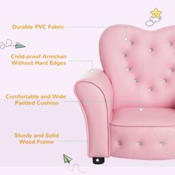 HOMCOM Girl's Kids Toddler Sofa Children Armchair Seating Chair Relax Girl Princess Pink - thumbnail 4
