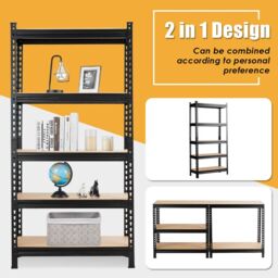 Costway 5-Tier Storage Rack Metal Storage Shelves w/ Adjustable Boards-Black in Black - thumbnail 5