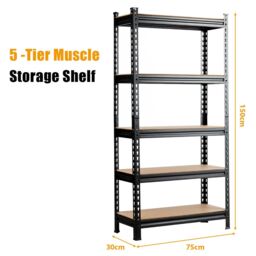 Costway 5-Tier Storage Rack Metal Storage Shelves w/ Adjustable Boards-Black in Black - thumbnail 3