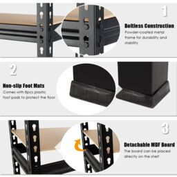 Costway 5-Tier Storage Rack Metal Storage Shelves w/ Adjustable Boards-Black in Black - thumbnail 2