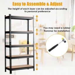 Costway 5-Tier Storage Rack Metal Storage Shelves w/ Adjustable Boards-Black in Black - thumbnail 6