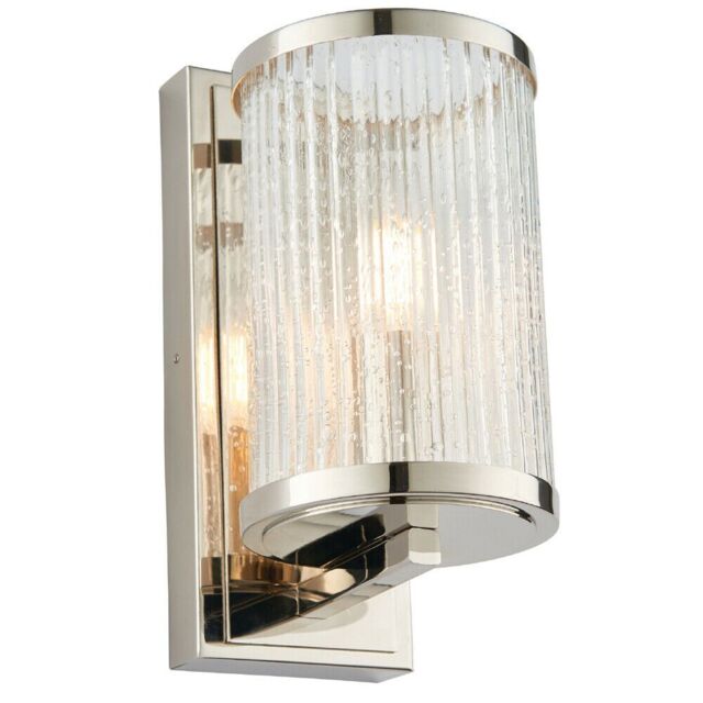 Loops Dimmable LED Wall Light Nickel & Ribbed Bubble Glass Shade Hanging Lamp Fitting in Metallics - image 1