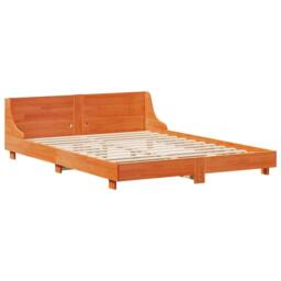 Berkfield Home Full Bed Frame without Mattress Wax Brown 160x200 cm Solid Wood Pine - thumbnail 5