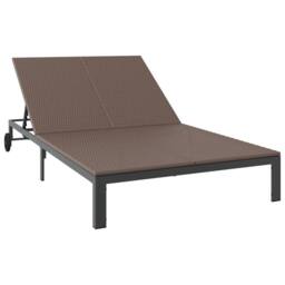 Berkfield Home Sunbed with Cushions & Wheels 2-Person Brown Poly Rattan
