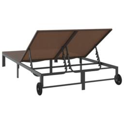 Berkfield Home Sunbed with Cushions & Wheels 2-Person Brown Poly Rattan - thumbnail 7