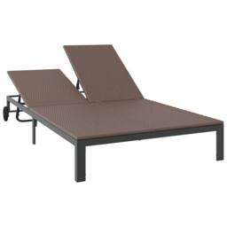 Berkfield Home Sunbed with Cushions & Wheels 2-Person Brown Poly Rattan - thumbnail 4