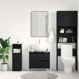Berkfield Home Bathroom Sink Cabinet Black Oak 65x33x60 cm Engineered Wood - Size: 65 x 33 x 60 cm - thumbnail 4