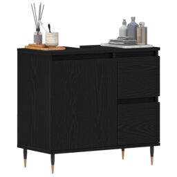 Berkfield Home Bathroom Sink Cabinet Black Oak 65x33x60 cm Engineered Wood - Size: 65 x 33 x 60 cm - thumbnail 3