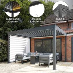 Monstershop Anthracite Aluminium Pergola With White Blinds & LED Lights - 3m x 4m in Grey - thumbnail 2