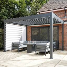 Monstershop Anthracite Aluminium Pergola With White Blinds & LED Lights - 3m x 4m in Grey - thumbnail 5