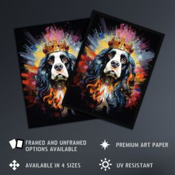 "Artery8 Wall Art Print King Charles Spaniel with Crown Dog Lover Gift Pet Portrait Colourful Artwork Painting Art Framed - Size: W12"" x H16""" - thumbnail 2
