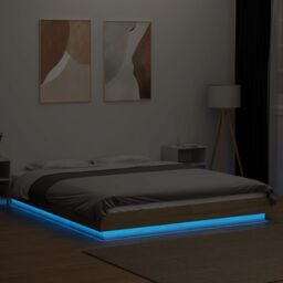 Berkfield Home Bed Frame with LED Lights without Mattress Sonoma Oak 150x200cm in Brown - Size: 150x200 cm - thumbnail 4