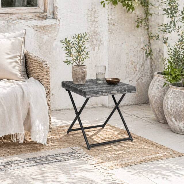 Wyld Haus Grey Faux Rattan Square Folding Side Table with Steel Frame - image 1