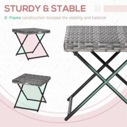 Wyld Haus Grey Faux Rattan Square Folding Side Table with Steel Frame - thumbnail 6